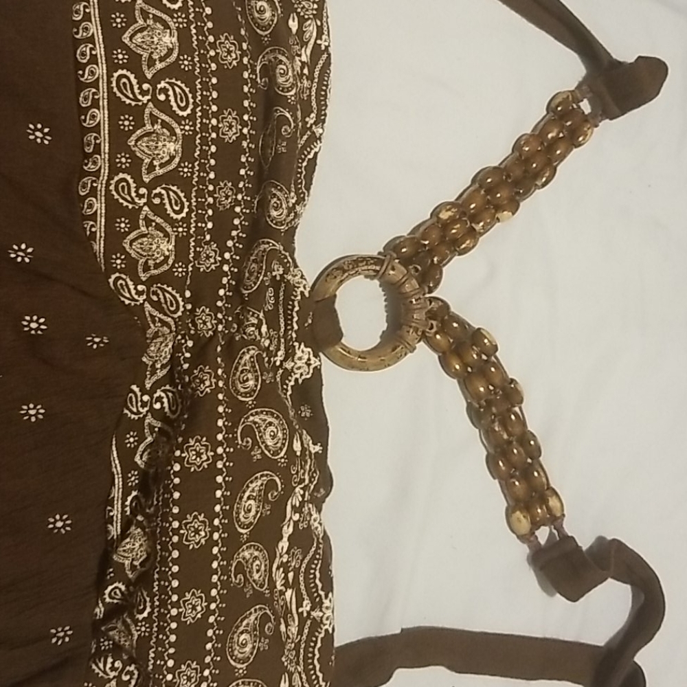 Brown shirt with beaded  an cloth straps